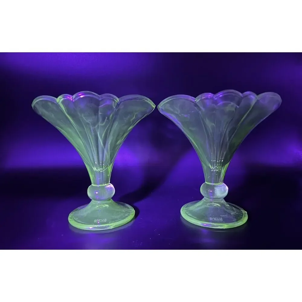 Rastal Green Manganese Glass 5.5” Footed Parfait Dessert Dishes Made In Germany